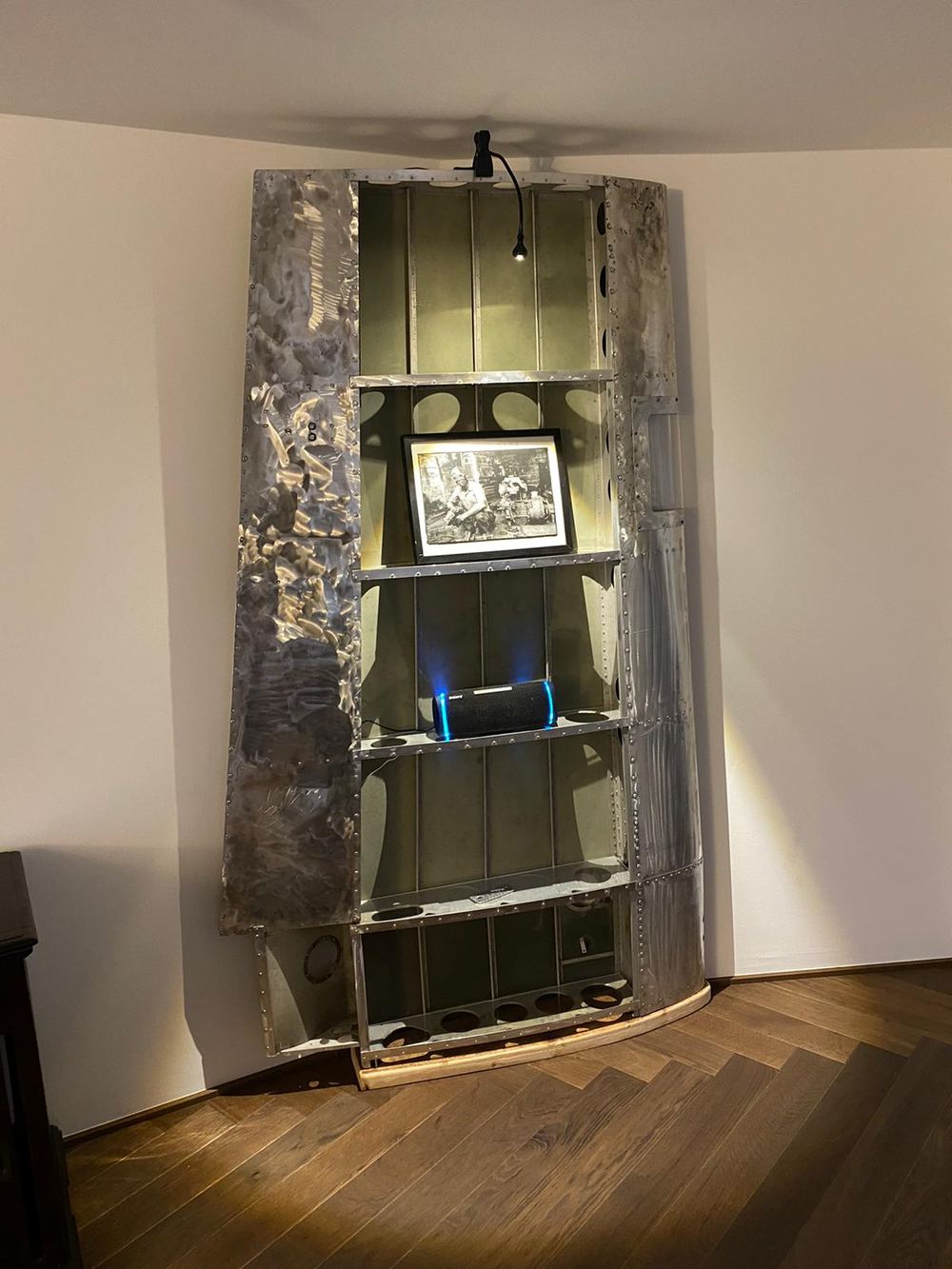 Shelf built from an aircraft control surface
