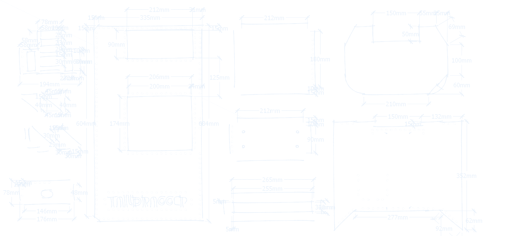 Hand-drawn Taildragger construction sketch with dimensions