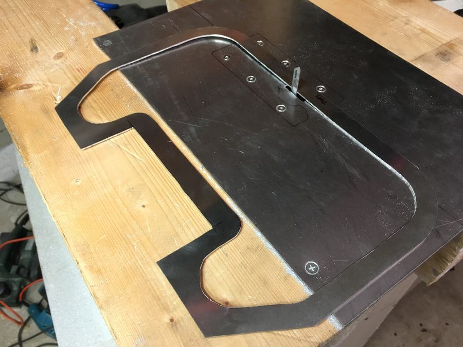 Templates: Top and bottom frames cut from sheet aluminium, then used as templates for every other part.