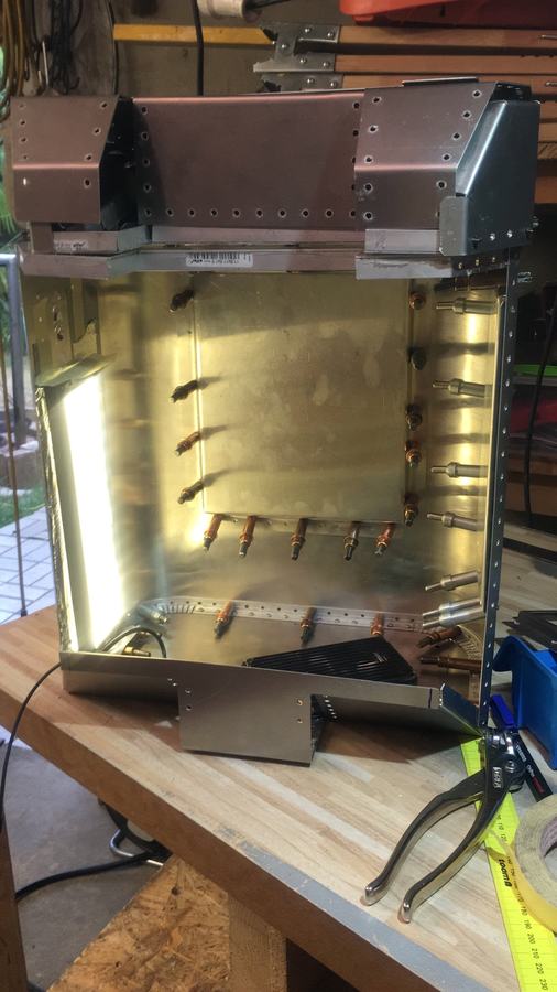 Light test: Inside, lit up for the first time, still full of clecos.